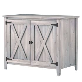 Outsunny Wooden Outdoor Storage Cabinet, Garden Shed Potting Shed with Shelf and Double Doors, Light Gray