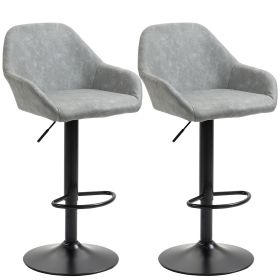 HOMCOM Adjustable Bar Stools Set of 2, Swivel Barstools with Footrest and Back, PU Leather, for Kitchen Counter and Dining Room, Gray