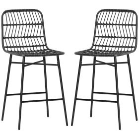 HOMCOM Rattan Counter Bar Stools Set of 2, 26" Counter Height Barstools with Back, Bar Chairs for Kitchen Island, Black