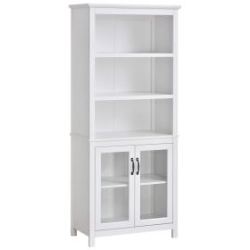 HOMCOM Elegant Bookshelf Cabinet with 3 Open Shelves Double-Door for Home Office Living Room Display White