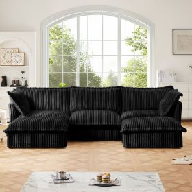 Slipcovered U Shape Sectional Deep Seat Sofa Couch, 3 Seater Sofa with French Edges Design Multiple Big Pillows