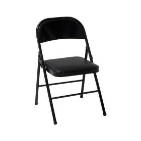 Deluxe Vinyl Padded Seat and Metal Back Folding Chair, Black