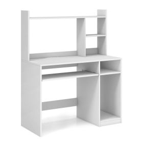 Home Office Computer Desk with Bookcase Keyboard Tray and CPU Stand