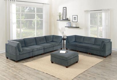Living Room Furniture Grey Chenille Modular Sofa Set 8pc Set Large Family Sofa Modern Couch 4x Corner Wedge 3x Armless Chairs and 1x Ottoman Plyw