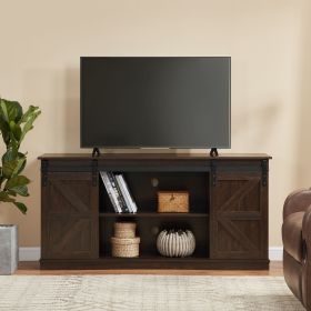 58" Farmhouse TV Stand and Entertainment Center for Televisions up to 65 Inchs,with Sliding Barn Doors and Storage Cabinets,Espresso