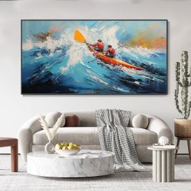 Hand Painted Oil Painting Custom Kayaking Sports Wall Art Original Water Surfing Sports Abstract Blue Ocean Canvas Oil Painting Minimalist Wall D (style: 01, size: 90x120cm)
