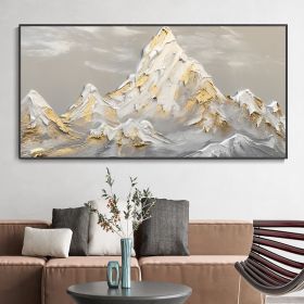 Hand Painted Oil Painting White Snow Mountain Art On Canvas Gold Leaf Texture Painting Abstract Landscape Oil Painting Wabi Sabi Wall Art Minimal (style: 01, size: 100x150)