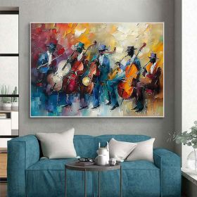 Abstract Jazz Music Oil Painting on Canvas Large Wall Art Original Black Jazz Club Art Custom Painting Modern Living Room Home Decor Gift (style: 01, size: 120x160cm)