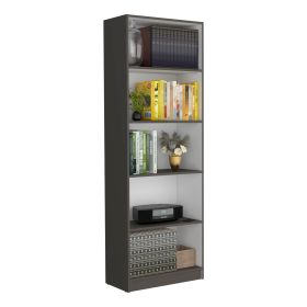Vinton Four-Tier Bookcase with Modern Storage for Books and Decor (Color: Matt Gray / White)