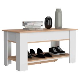 Saturn Storage Table, Four Legs, Lower Shelf (Color: White / Light Oak)