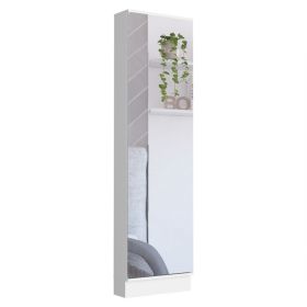Charlotte Xl Shoe Rack, Five Interior Shelves, Mirror, Single Door Cabinet (Color: White)