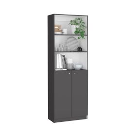 Vinton Two-Door Bookcase with Upper Shelves (Color: Matt Gray / White)