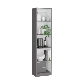 Vinton XS Bookcase Compact Bookshelf with Multiple Shelves (Color: Matt Gray / White)