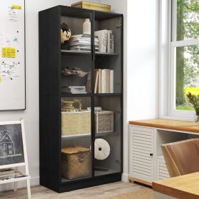 Display Cabinet with Glass Doors, Tall Storage Cupboard, Freestanding Curio Display Cabinet with 4-Tier Storage Shelves for Collectibles, Living (Main Color: Black, Main Material: Engineered Wood)