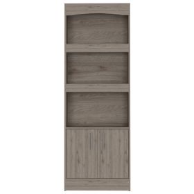 Durango Bookcase; Three Shelves; Double Door Cabinet (Color: Light Gray)