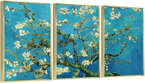 Framed Canvas Wall ArtOil Paintings Impressionism Aesthetic Prints Canvas Paintings for Living Room Bedroom Office Home; 3 Panels (GOLD: 12*16)
