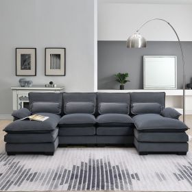 [VIDEO provided][New]109.8*55.9" Modern U-shaped Sectional Sofa with Waist Pillows,6-seat Upholstered Symmetrical Sofa Furniture (Color: as Pic)
