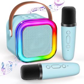 Bluetooth Karaoke Machine for Kids Adults, Portable Mini Karaoke Speaker with 2 Wireless Mic, LED Light Music Toys for Christmas Gift (Color: Blue)
