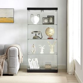 4-Tier Glass Display Cabinet, Double Door Glass Cabinet, Four Partitions, Two Locks, Floor Standing Storage Cabinet for Living Room, Bedroom (Color: as Pic)