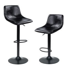 Black Minimalist Bar Stool Set (2 PCS) with Concrete Coffee Counter (Color: Black)