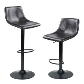 Black Minimalist Bar Stool Set (2 PCS) with Concrete Coffee Counter (Color: Gray)