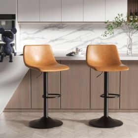 Black Minimalist Bar Stool Set (2 PCS) with Concrete Coffee Counter (Color: Brown)